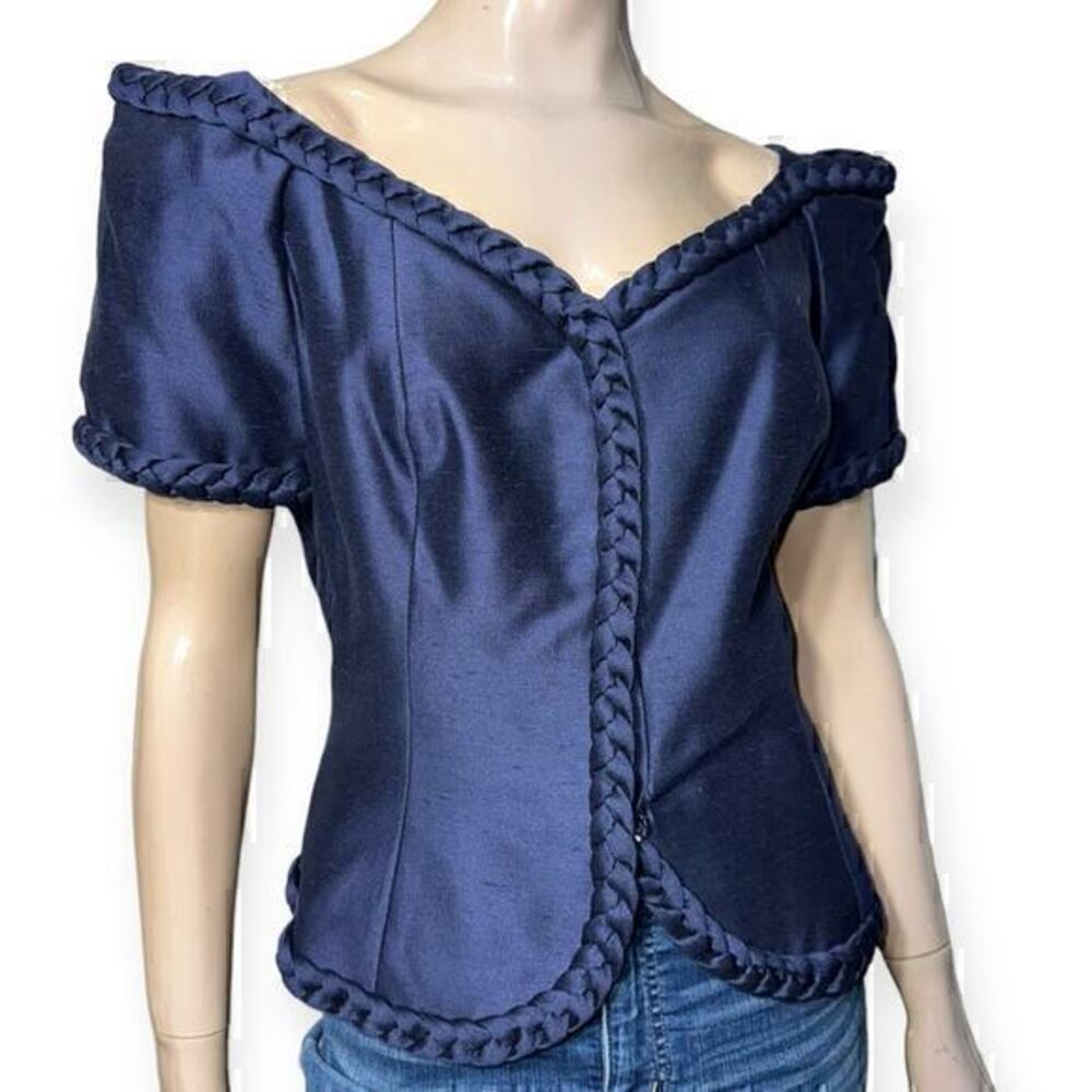 Watters and Watters Women’s Vintage 14 Navy Blue Off The Shoulder Braided Top